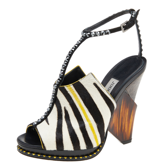 Jimmy Choo Multicolor Calf Hair Crystal  Kascade T-Strap Sandals - Picture 1 of 9